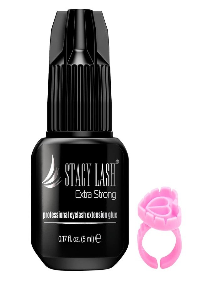 STACY LASH Extra Strong Eyelash Extension Glue (0.17fl.oz / 5ml) / 0.5-1 Sec Dry/Retention – 8 Weeks/Professional Black Adhesive/Lash Tech Supplies + Glue Ring - Image 1